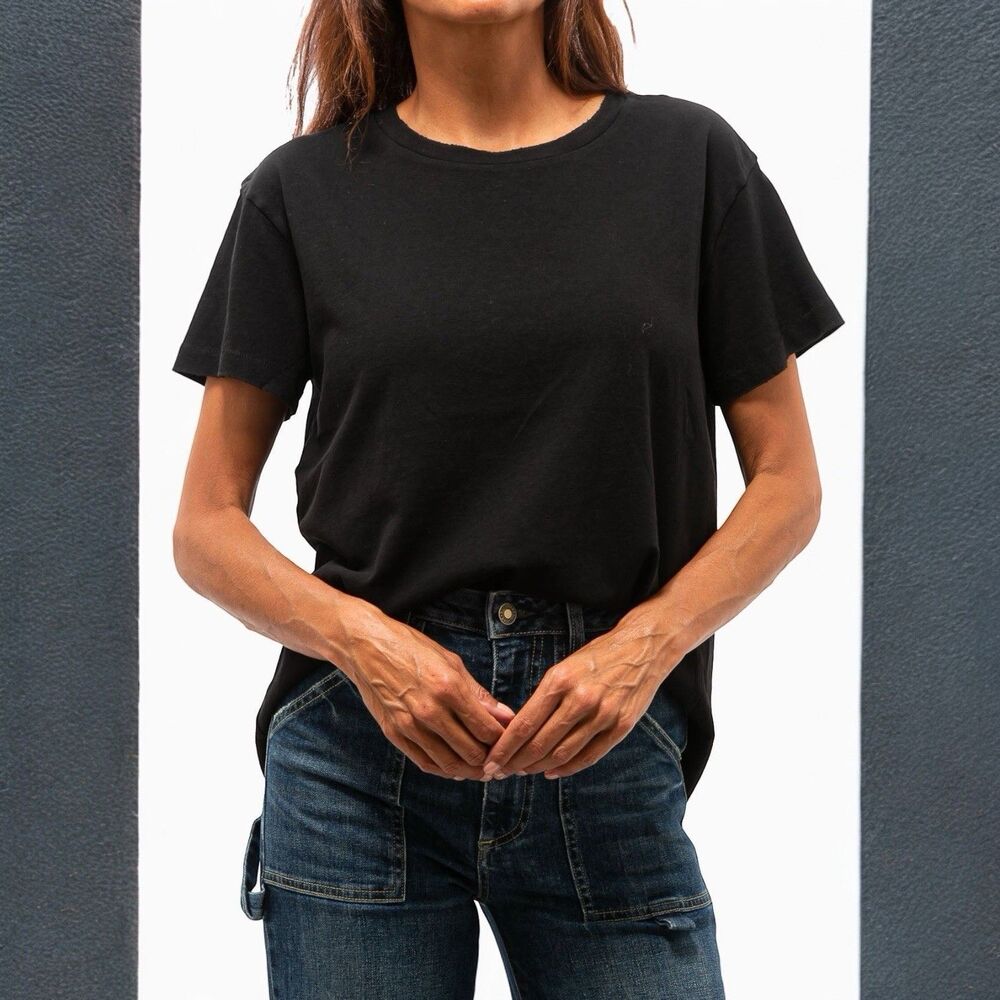 Nili Lotan Woman 100% Cotton Crew Neck Short Sleeve Tee Shirt Washed Grey M USA